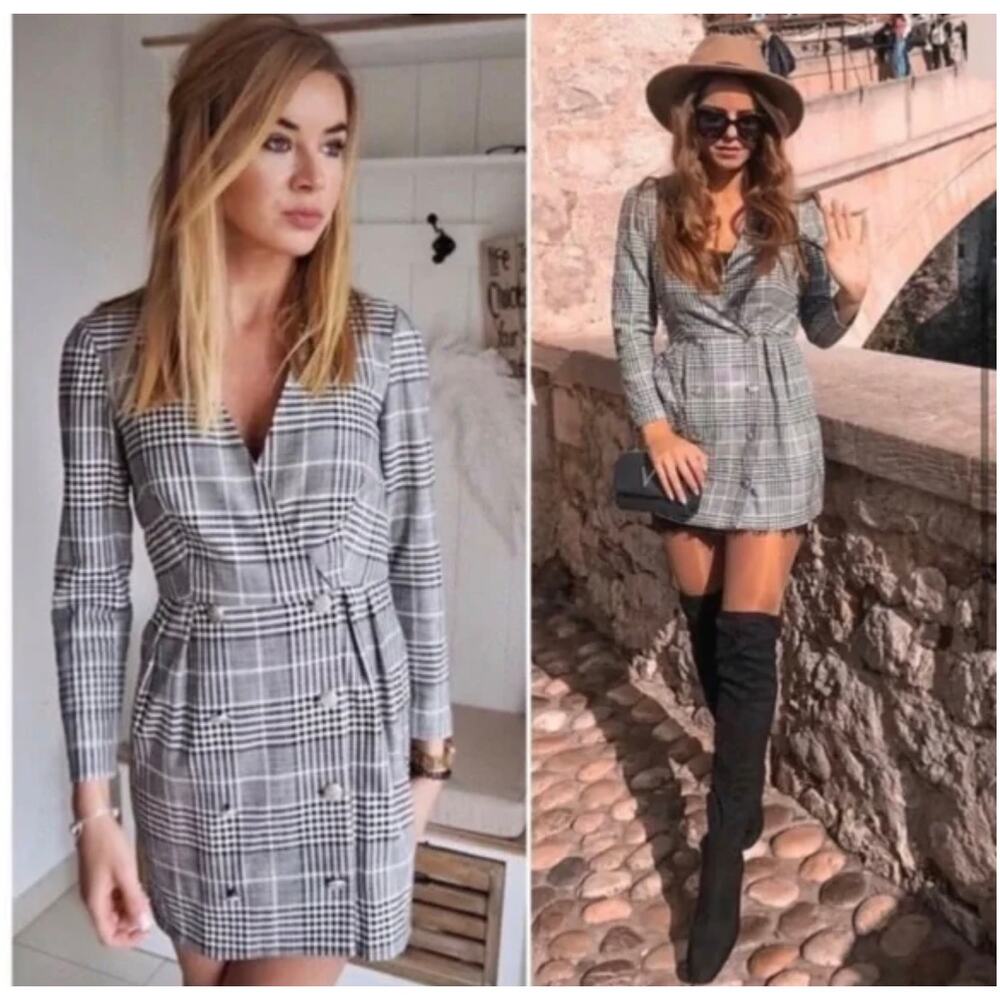 ZARA BLOGGER FAVORITE PLAID BLAZER DRESS